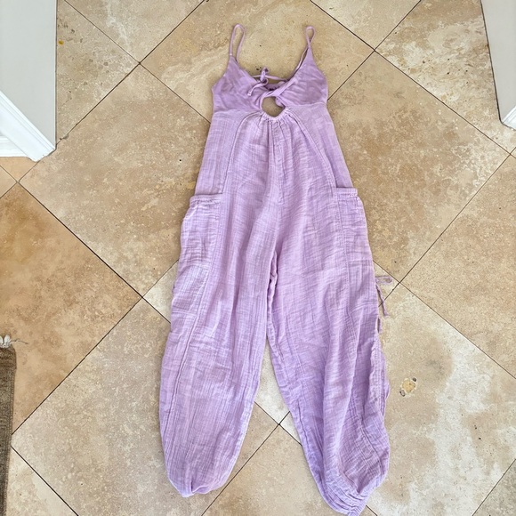 Out from Under Lavender Romper Jumpsuit w Oversized Bottoms and Cinching Ties UO - Picture 6 of 15